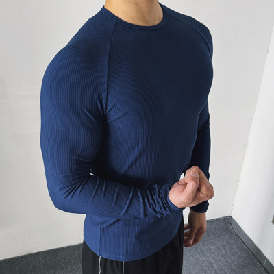 EntryLev罗纹长袖健身显壮显大弹力速干日常打底紧身衣训练服男