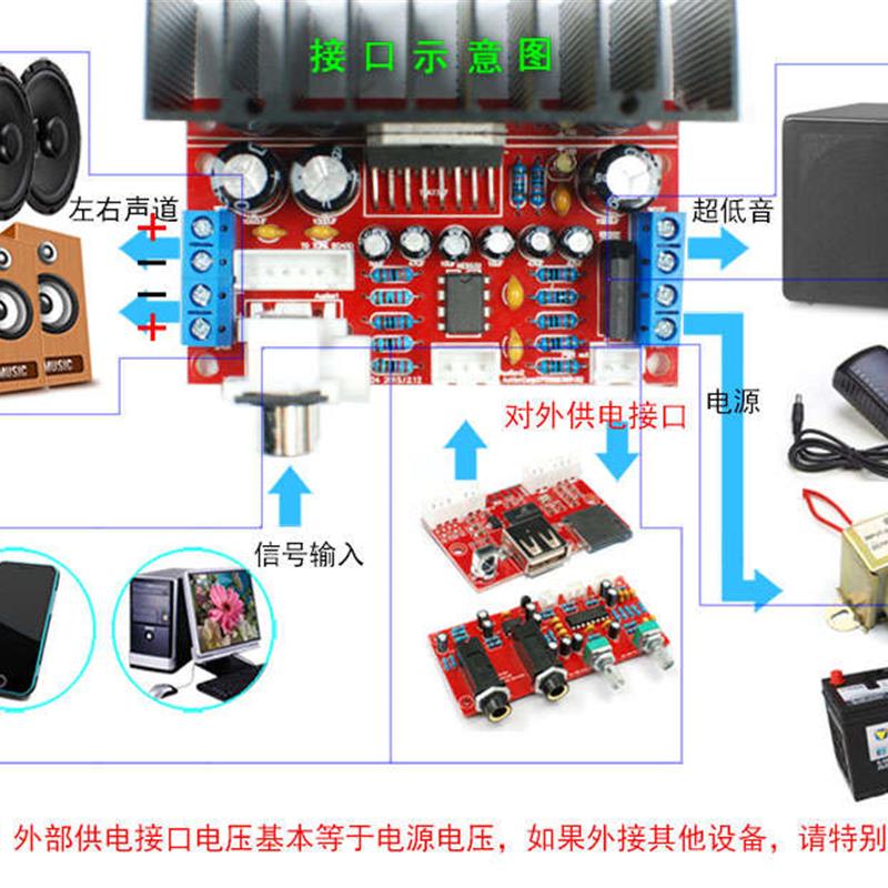 单电源电脑超重低音2.1功放板3声道成品低音炮音响功放板TDA7377 影音电器 功放板 原图主图