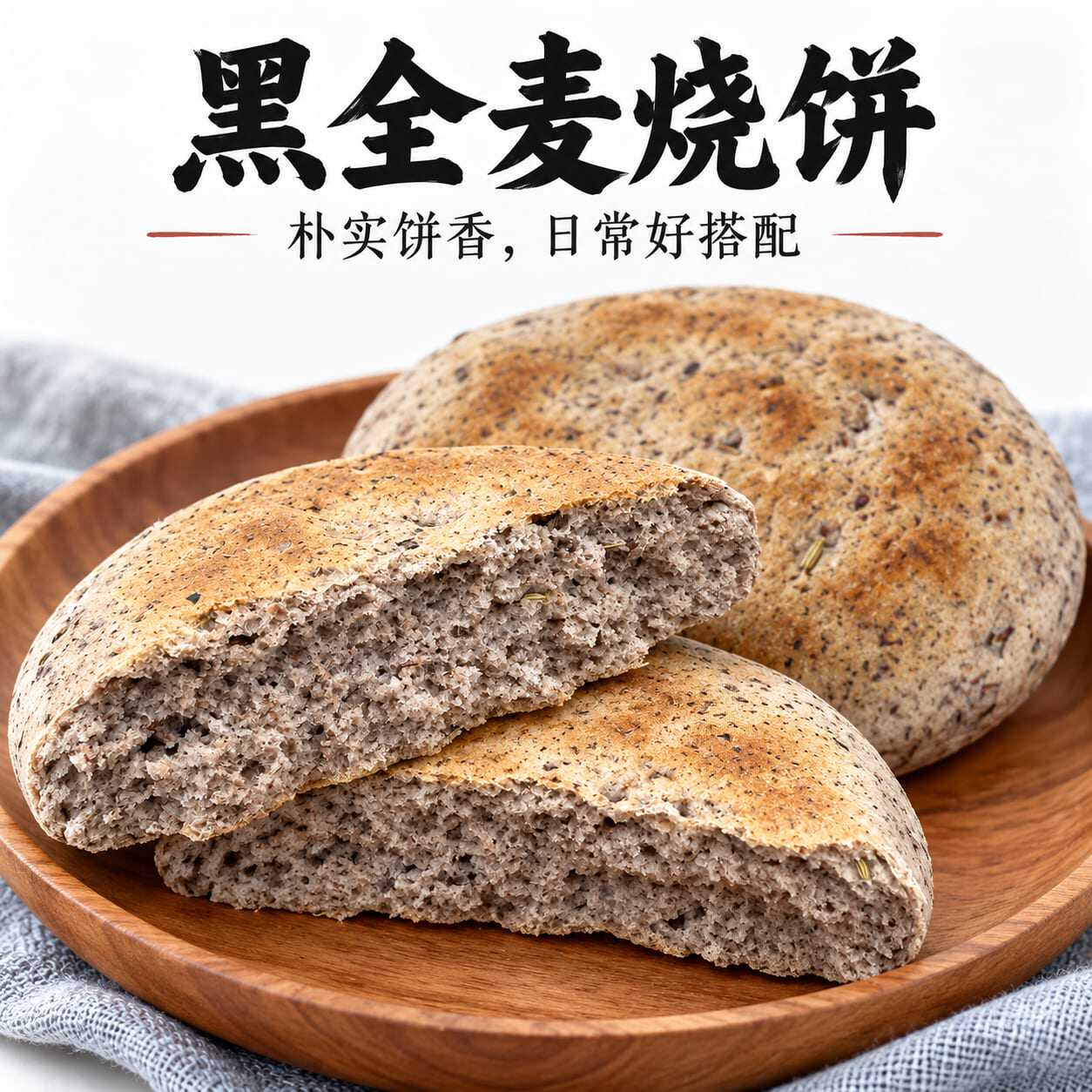 河南特产手工黑全麦烧饼火烧主食慢升糖粗粮杂粮健康早餐饼白吉馍