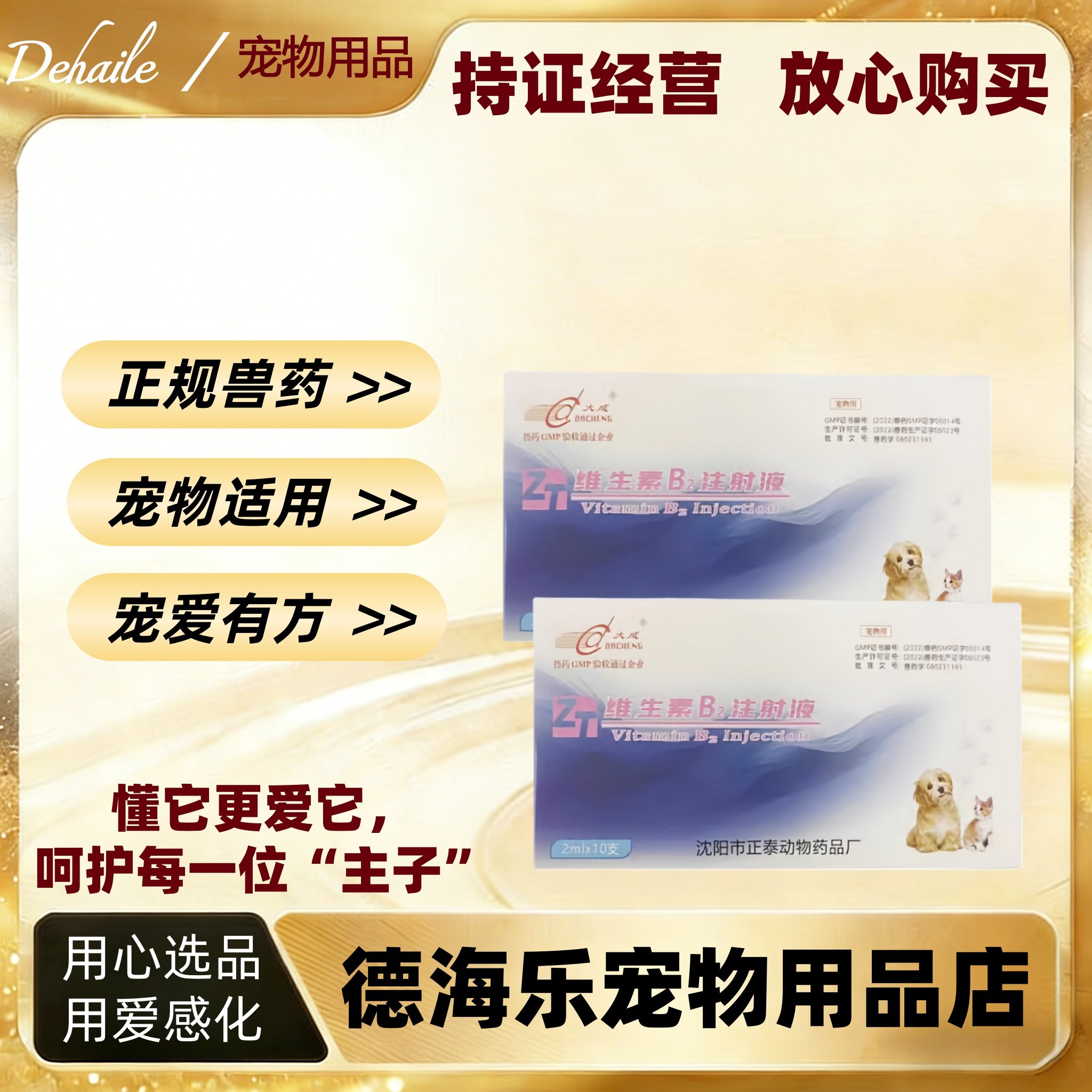 大成维生素B2注射液2ml十支维生素类药宠物适用医院同款正品