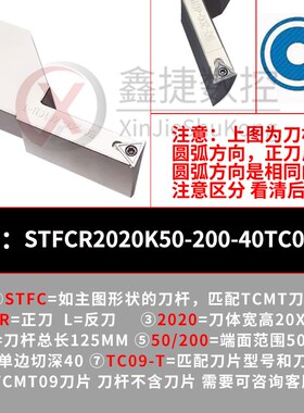 数控大切深抗震 加长圆弧端面切槽刀杆STFCR2020 2525 TC09 TC11