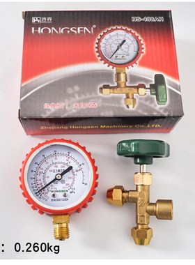 鸿森牌HS488压力表阀检漏表冷媒表加液阀三通表阀2.5/6mp加液表阀