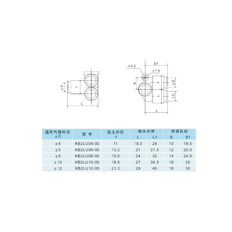 SMC型气动接头快速接头气管快插管接头KB2LU-04/06/8/10/12偏三通