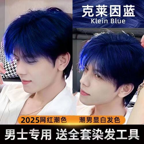 克莱因蓝色染发膏2025流行色植物染发剂在家自己染发潮流黑茶冷棕