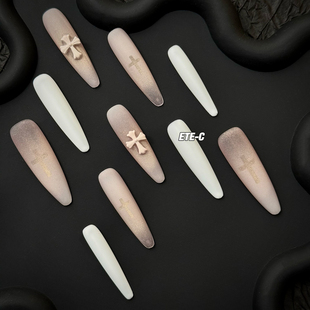 欧美小众高级重工中长款 美甲穿戴甲辣妹手工 修女祷告亚文化新款