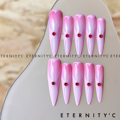 C+蜜桃甜心 重工亚文化新款欧美长款小众高级美甲穿戴甲手工指甲