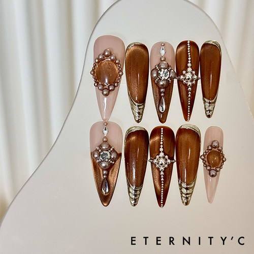 C+高定美拉德珍珠亚文化重工高级新款欧美手工小众辣妹美甲穿戴甲