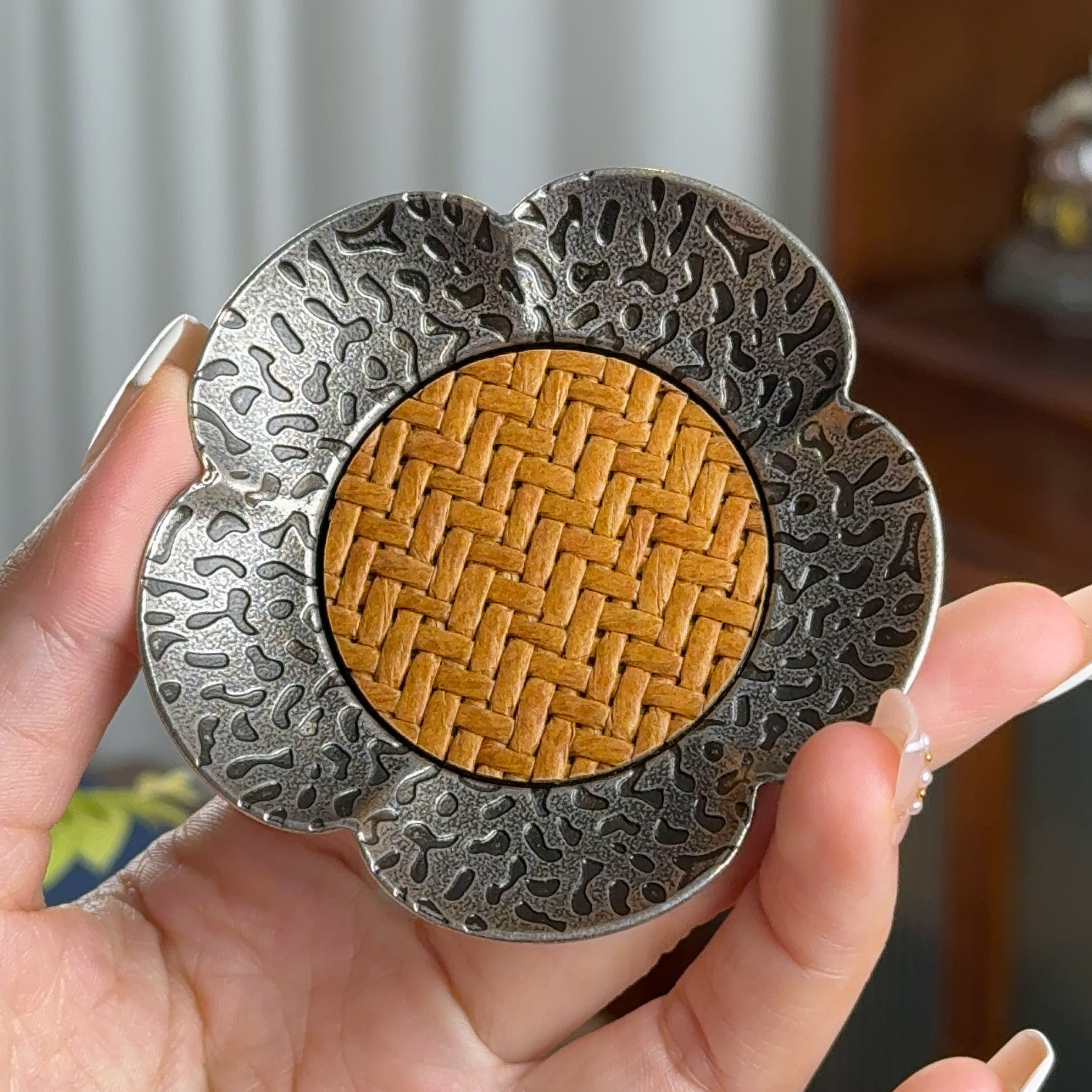 中式合金梅花竹编杯垫复古花型茶杯托轻奢隔热垫禅意茶室茶具配件,餐饮具,茶托,淘宝优惠券,粉丝福利购,淘宝优惠卷