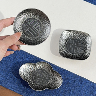 轻奢锤纹高脚茶杯托茶碟中式杯垫隔热垫功夫茶具配件禅意茶室家用