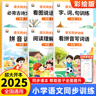 一年级上册看图写话训练看拼音写词语生字注音 小学语文课本同步训练专项练习册1下人教版随堂练习配套辅导资料阅读理解字词句训练