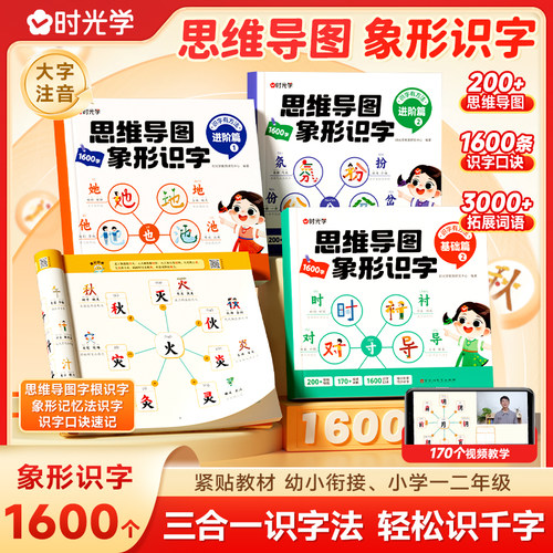 【时光学】思维导图形象识字象形识字基础篇进阶篇识字书幼儿认字识字1600字大王幼儿儿童大班学前班早教启蒙教材全套幼小衔接书籍