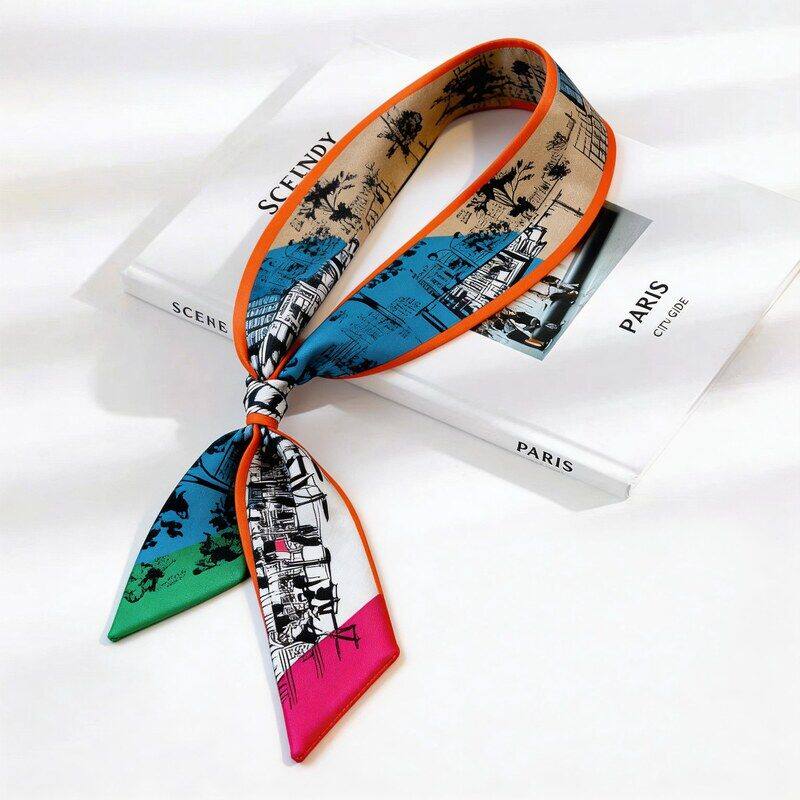 定制logo礼盒装双层围巾装饰丝巾春夏斜角束发领巾百搭细窄飘带女