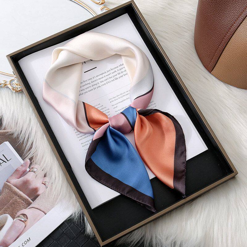 苏杭时尚简约绑包绑发简约商务小丝巾潮流拼色多色70CM小方巾女式