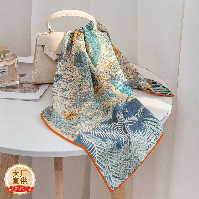 定制logo礼盒装春夏双面双色丛林动物复古丝毛真丝丝巾女披肩围巾