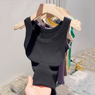 2025新款外穿螺纹吊带背心女内搭夏遮副乳防走光纯棉白色打底上衣