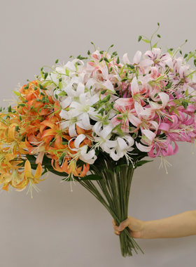 仿真花2头卷百合花绢花垂吊百合
