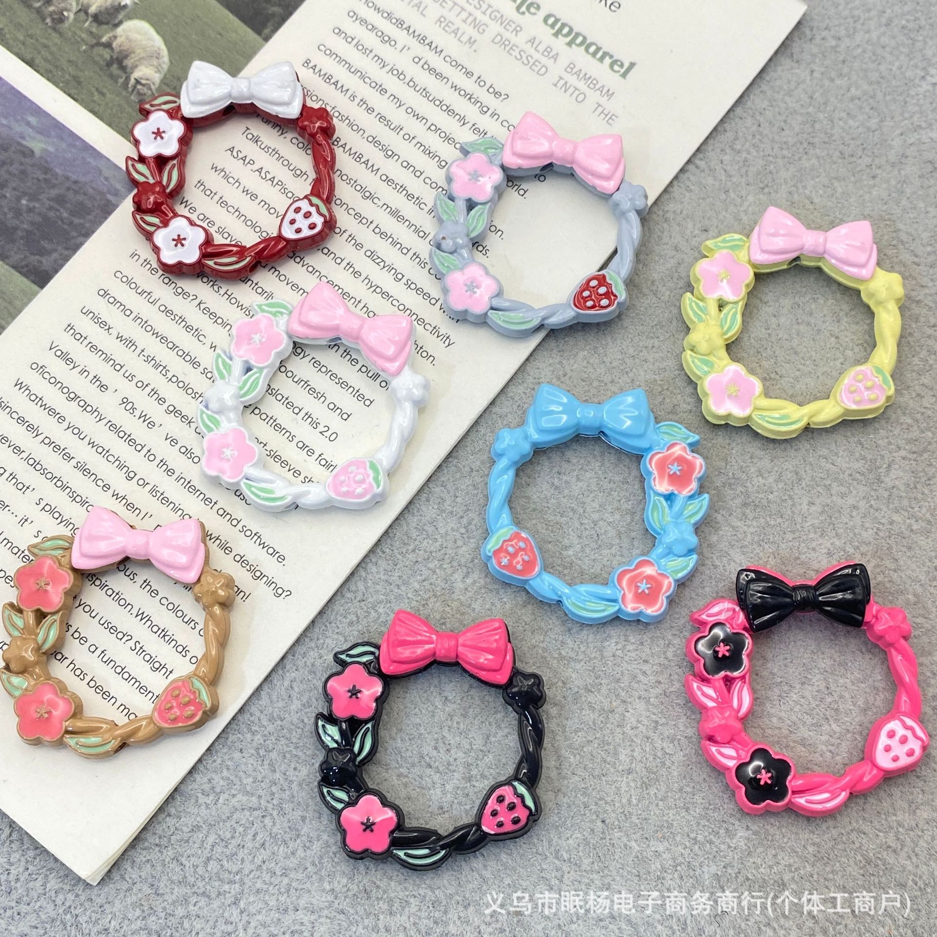 31×30mm合金烤漆蝴蝶结花环串珠diy饰品配件手机链鞋扣发饰材料