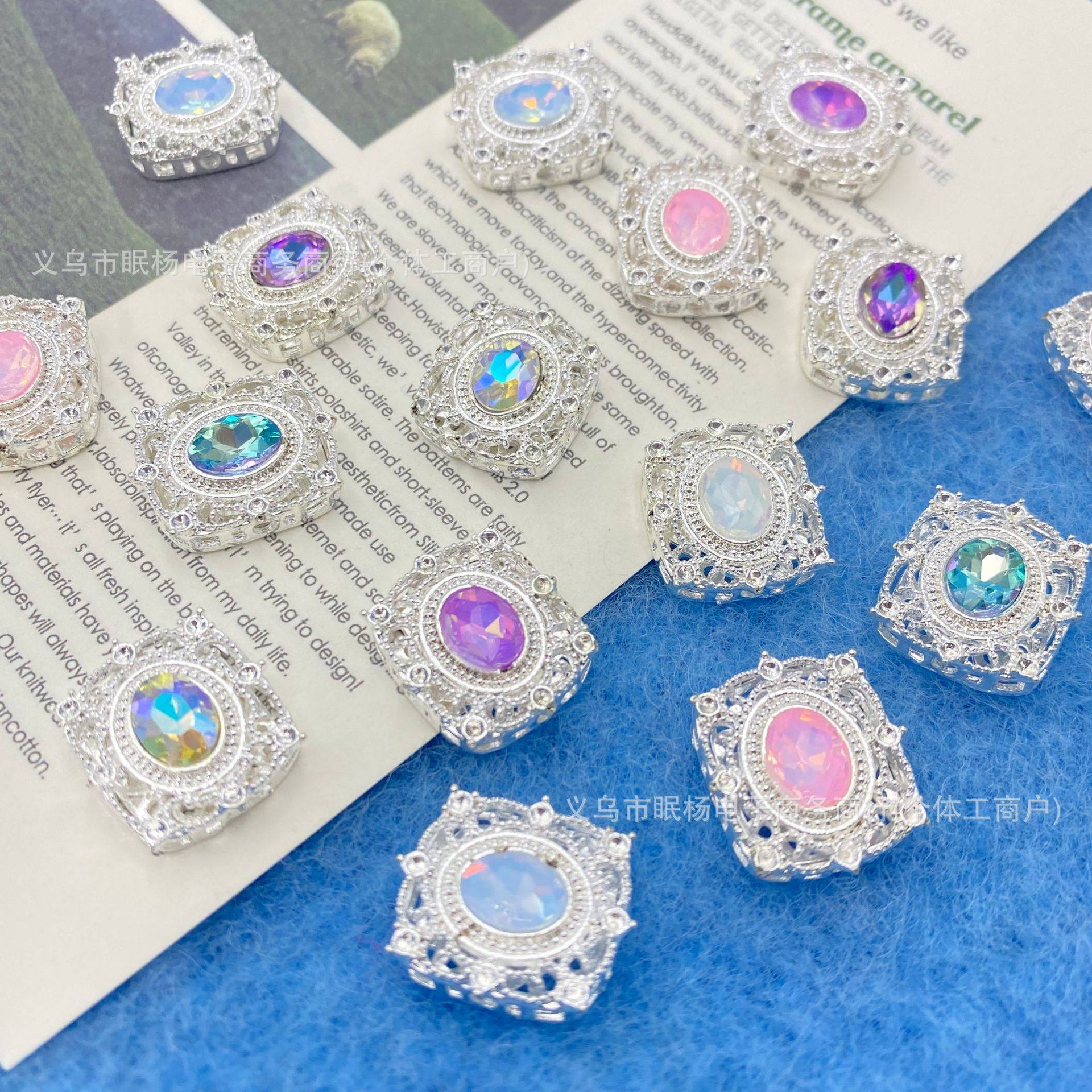 合金八通银色嵌钻锆石方块串珠手工DIY散珠串珠饰品材料手机链