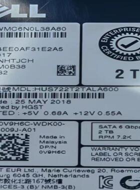 戴尔企业级2T2018年SATA硬盘MY-0V9H6C--W