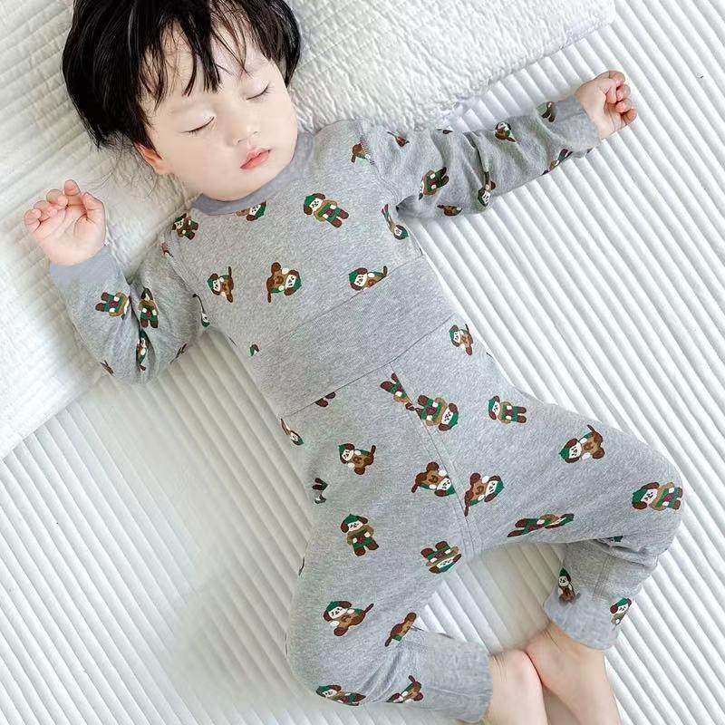 婴儿无缝睡衣280g纯棉a级儿童高腰保腹男女秋装裤套装家私