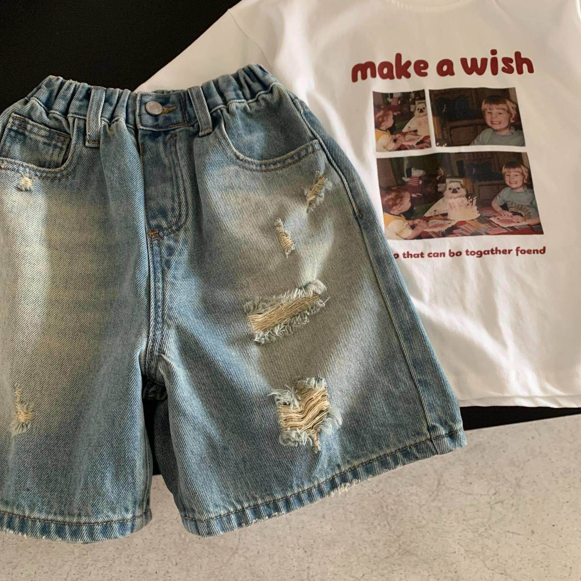 2025新款夏季韩版儿童裤子薄款牛仔裤男童洋派短裤破洞五分裤五分