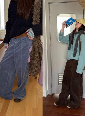 POXFFEE/直筒灯芯绒休闲裤长裤女秋冬阔腿裤工装裤子宽松bf慵懒风