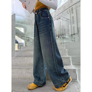 女童加绒牛仔裤一体绒2025新款冬装超好看窄版直筒裤儿童裤子秋冬