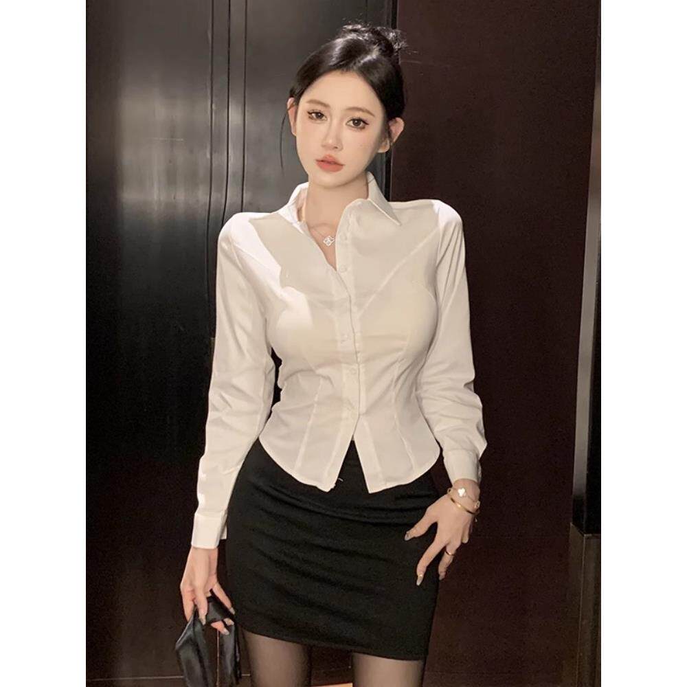 系腰白衬衫女士职业工作服套装裙子修身性感长袖衬衫秘书Ol纯欲望