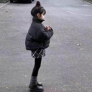 女童毛呢格子半身裙春秋冬加绒复古甜美直筒A字裙女宝百搭短裙裤9