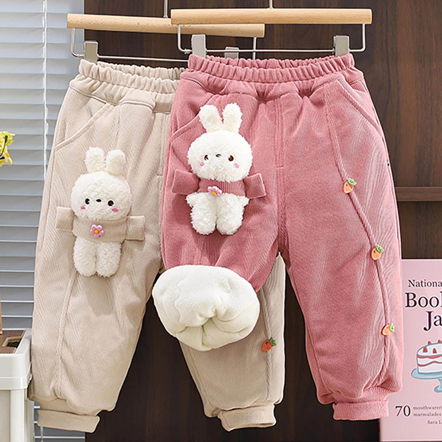 女童裤子2025新款冬季可爱休闲外穿加绒加厚保暖棉裤宝宝百搭长裤