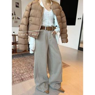 MV0806加绒窄版阔腿牛仔裤女冬2025韩系高腰百搭休闲直筒弯刀长裤