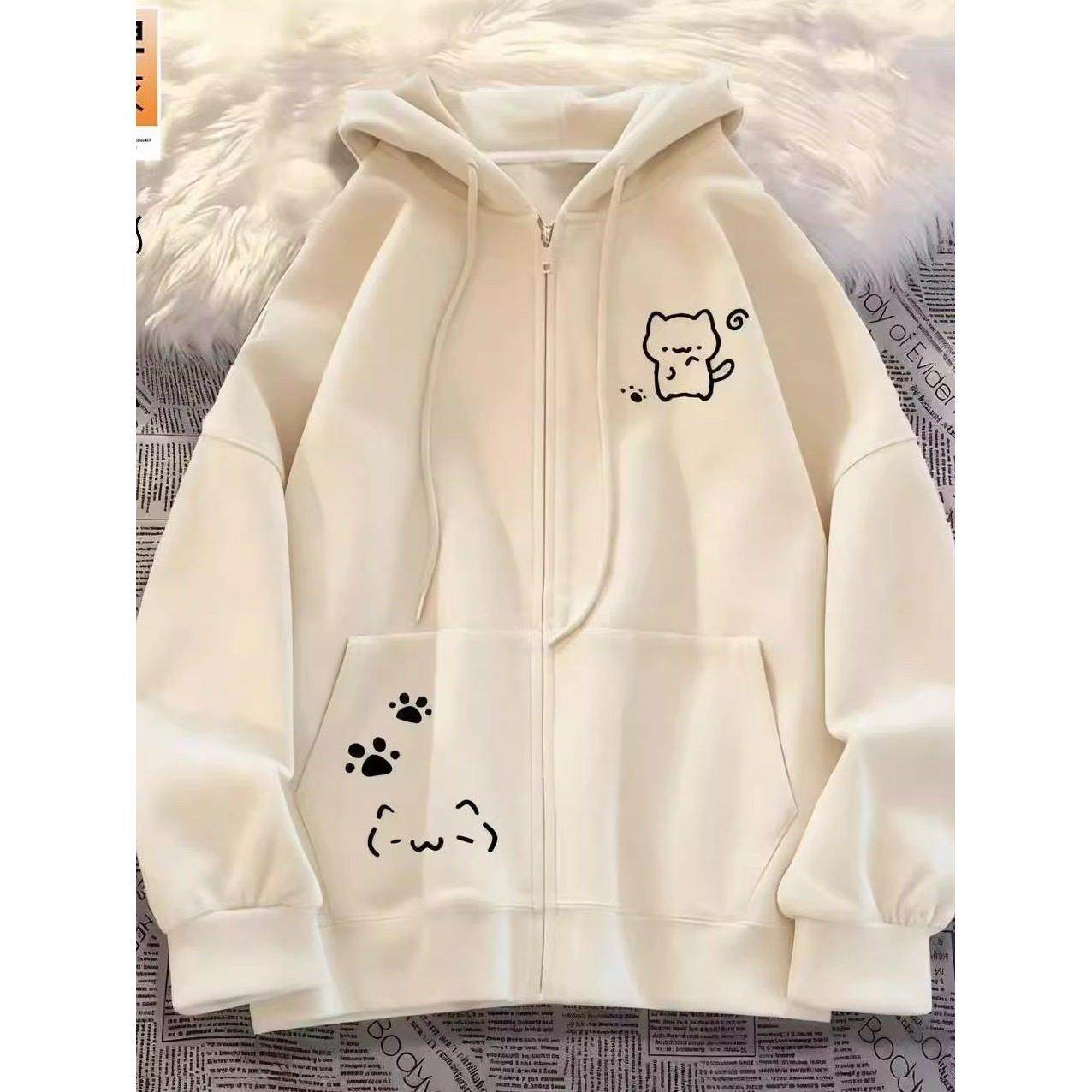 女童秋冬季慵懒风卫衣外套中大童加绒美式连帽开衫新款拉炼帽衫