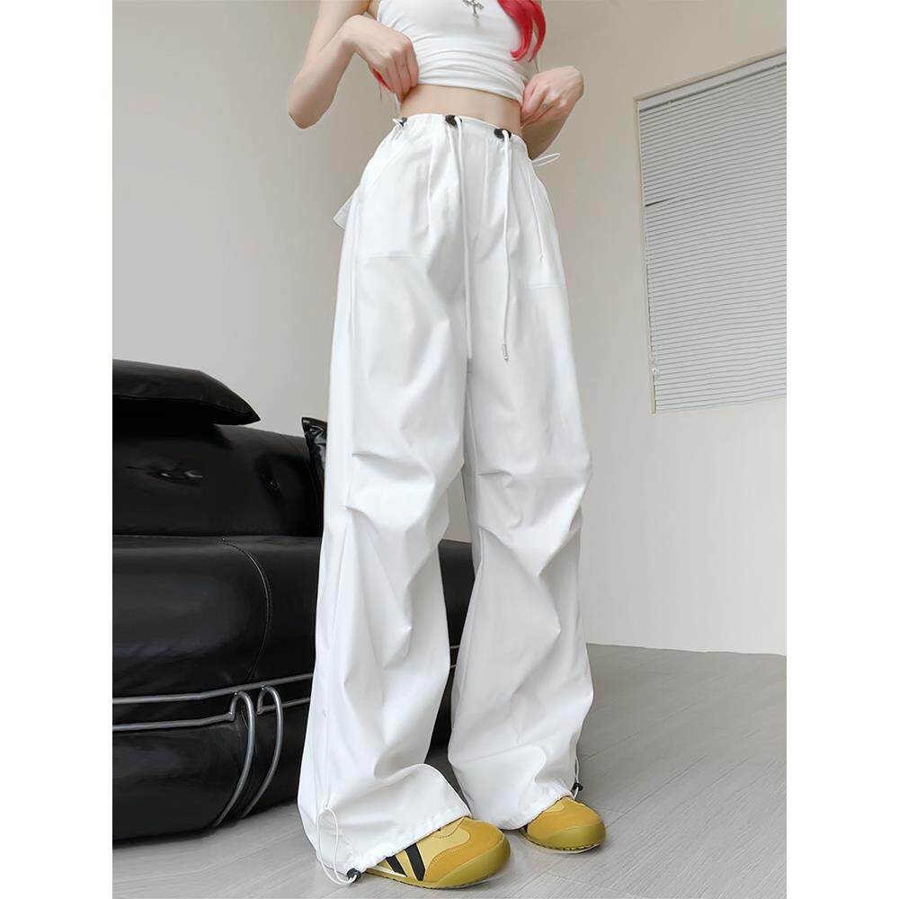 白色工装裤女款夏季薄款2025新款美式街舞裤子跳舞爵士舞降落伞裤