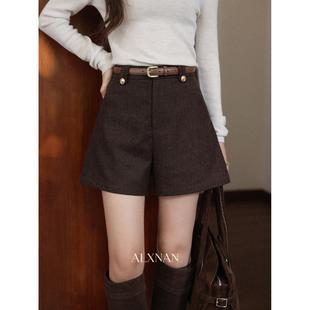 「焦糖落霜」咖色高腰百搭休闲短裤女2025秋冬季小个子西裤