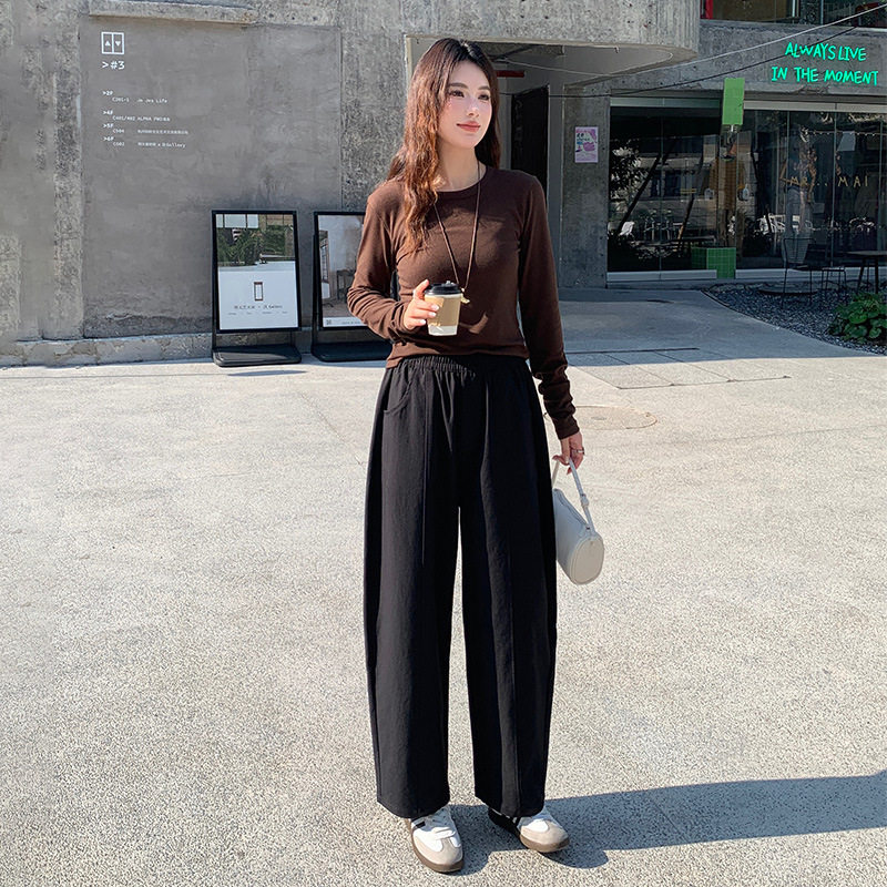 UC2025早秋新款弯刀中线休闲裤女日系斜纹高腰百搭阔腿裤直筒九分