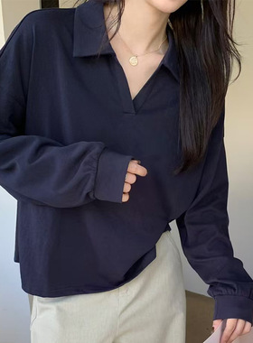 Uc慵懒风宽松上衣百搭polo翻领针织打底衫女2025新款秋冬内搭卫衣