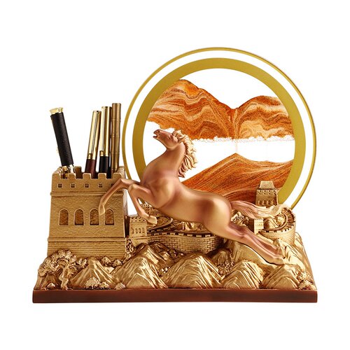 新中式马到成功创意笔筒流沙画摆件客厅轻奢高档办公室装饰品礼物