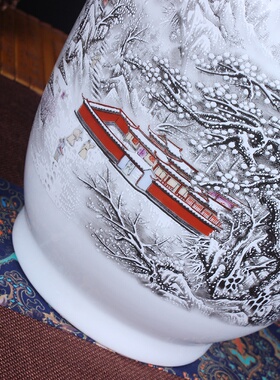 新品 陶瓷花瓶摆件 釉上彩雪景图冬瓜花瓶 现代创意家居设计装饰