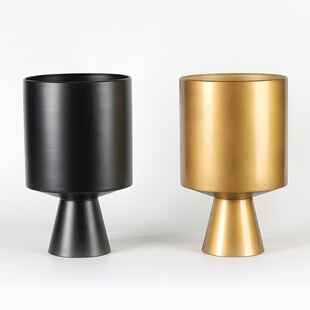 极简金属大花瓶客厅酒店大堂桌面摆件美式复古样板间软装饰品花器