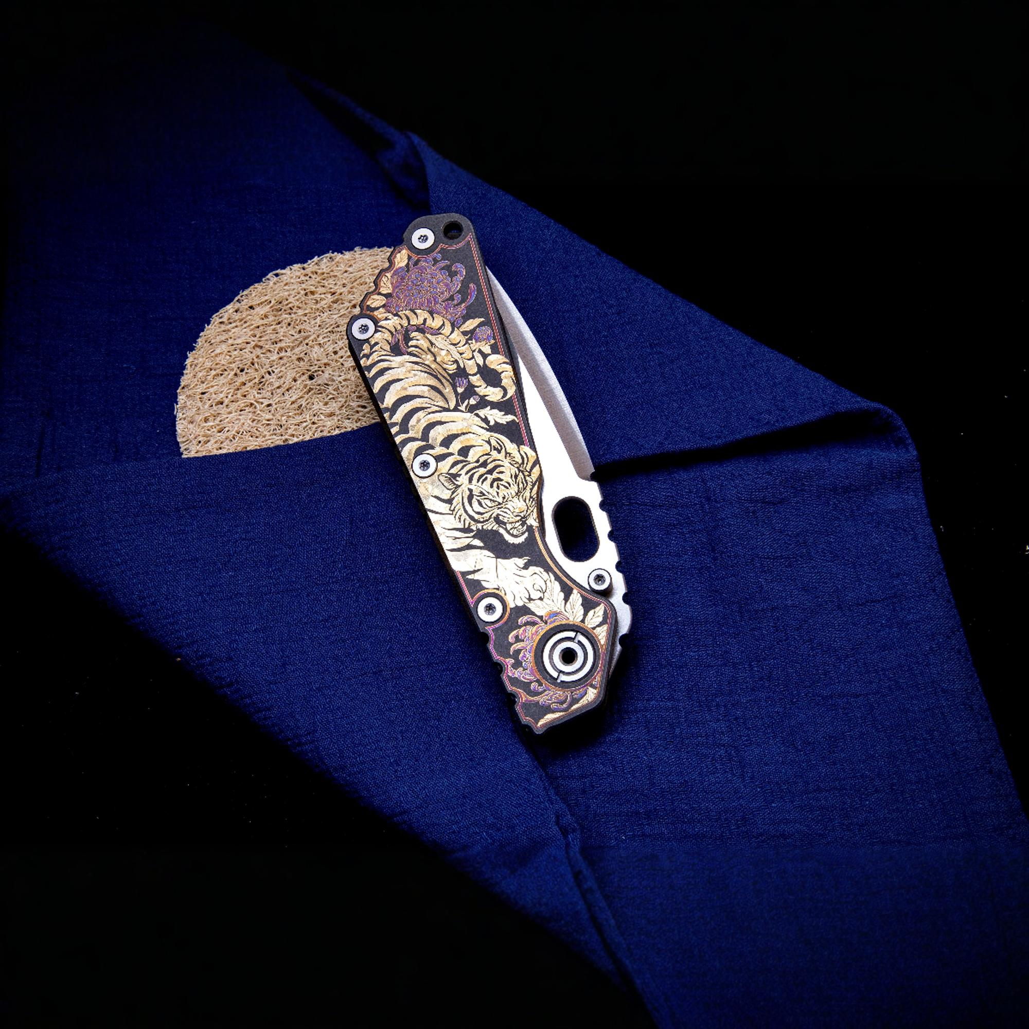 MeteorEDC挺进者SMF-MSC 二代 凹磨拉丝折刀M390  渡鸦 龙 虎雕刻