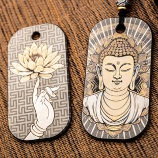 Meteor新中式国风吊坠 佛祖 观音 开心果 钛合金 激光雕刻 项链