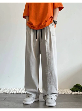 SHGLHNAI【日系City Boy穿搭】夏季男士薄款透气长裤绣花休闲男裤