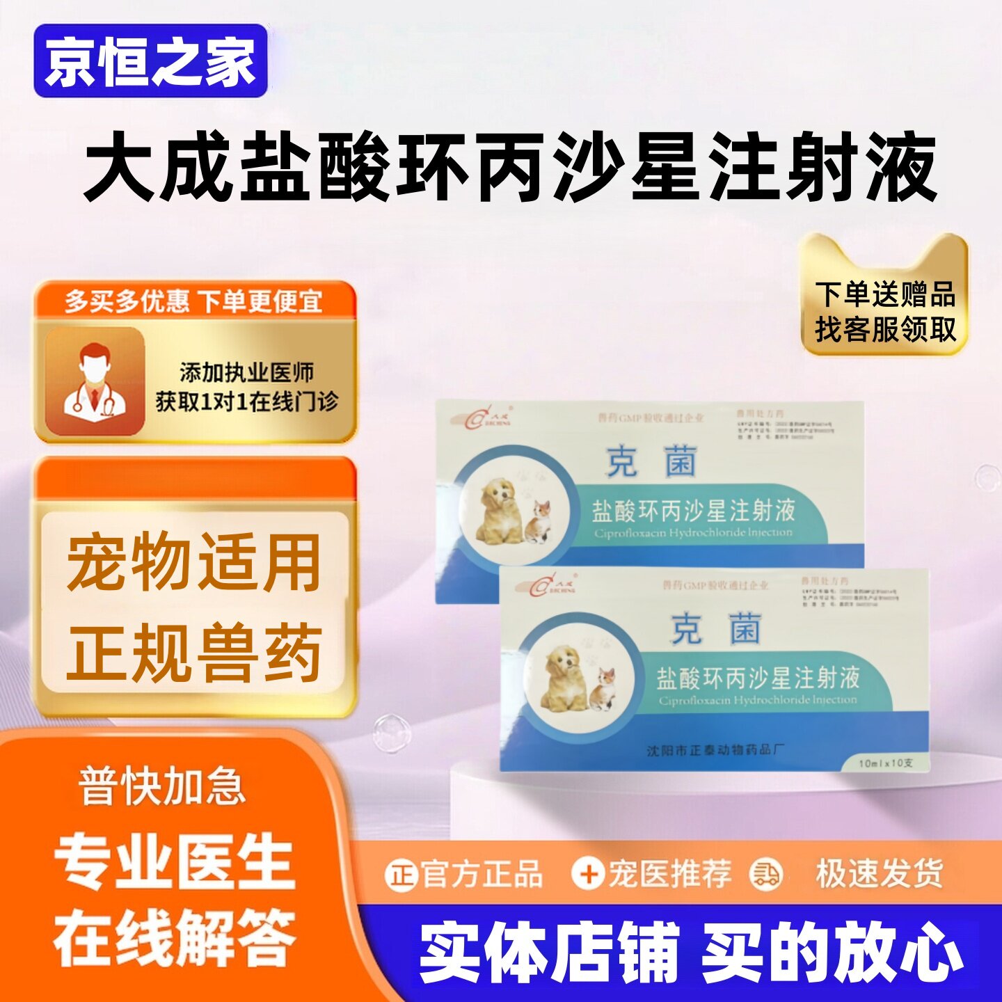 大成盐酸环丙沙星注射液10ml十支用于细菌和支原体感染医院同款
