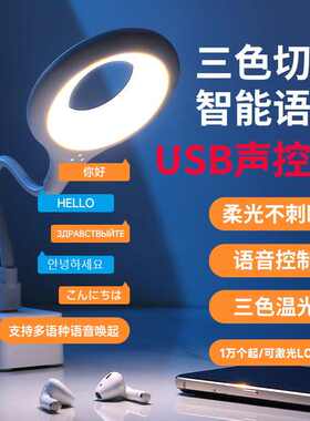 智能语音小夜灯说话开关声控灯USB照明灯床头灯LED灯护眼灯学生灯