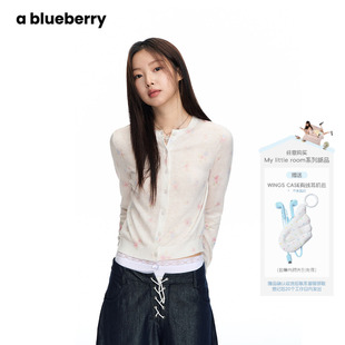ablueberry花卉印花针织开衫女修身设计感韩系短款轻薄空调衫上衣