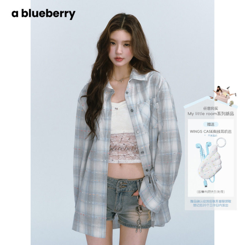 ablueberry 韩版辣妹格子衬衫女外套薄款2026设计感宽松防晒上衣