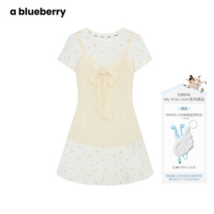 ablueberry 碎花T恤连衣裙女夏搭配蝴蝶结吊带设计感韩系甜美短裙