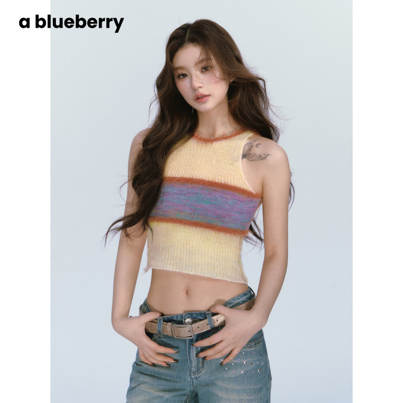 龙韵竹戚砚笛同款ablueberry辣妹渐变针织背心时尚穿搭时尚吊带