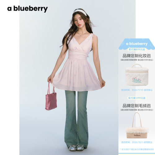 ablueberry甜美蝴蝶结收腰连衣裙