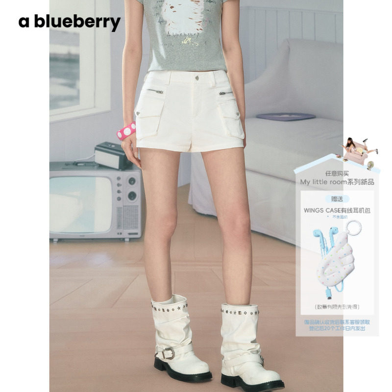 ablueberry 白色拉链牛仔短裤女2026夏季新款设计感美式辣妹热裤